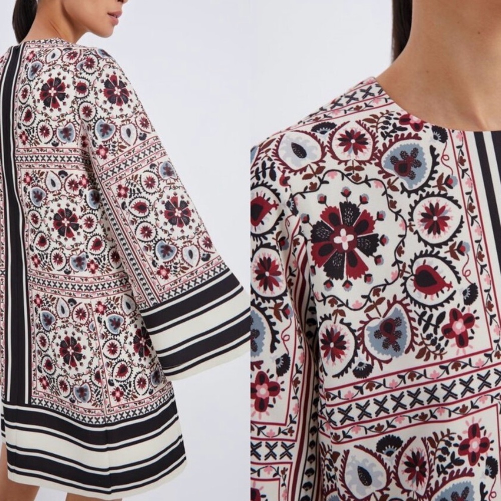 New! Tuckernuck Patchwork Floral Mini Jamie Long Bell Sleeve Boho Dress Size S - Picture 2 of 5